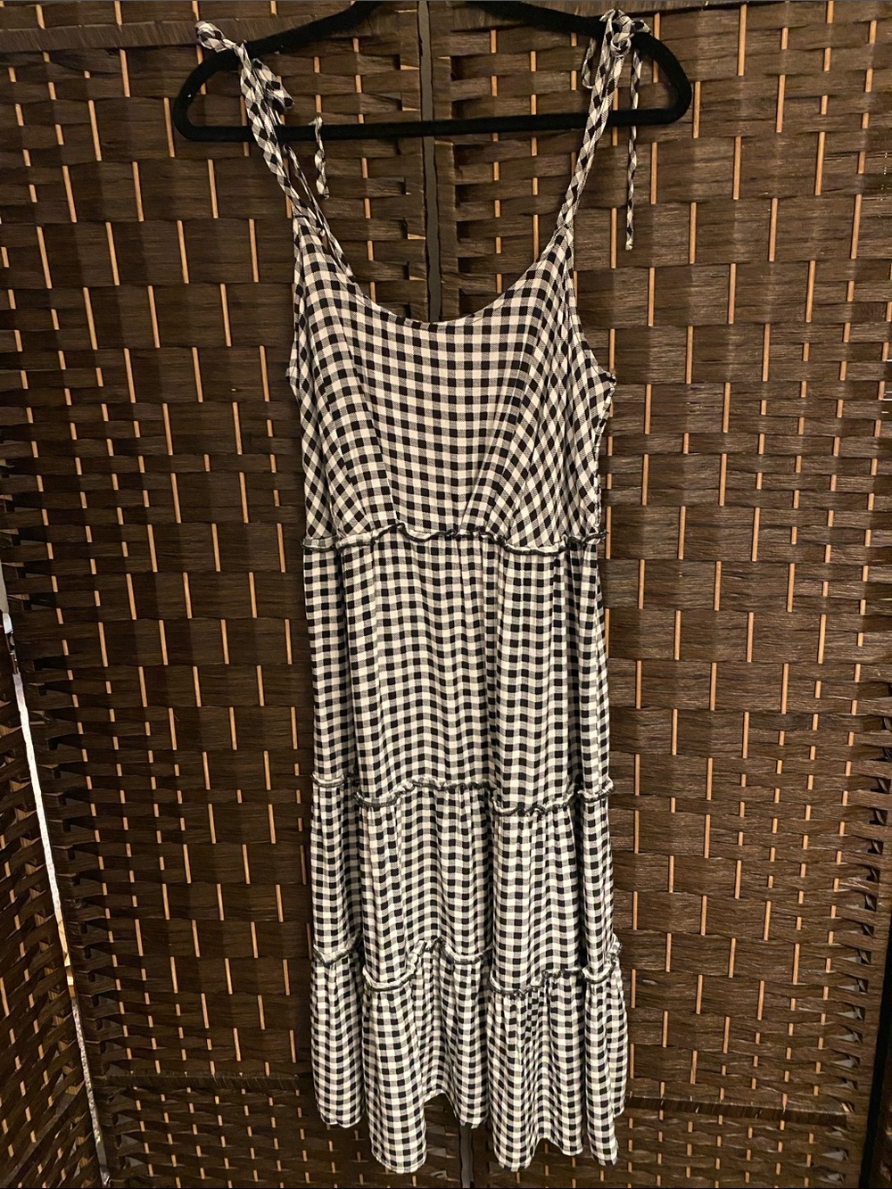 As U Wish Black and White Gingham Tie-Strap Maxi Dress